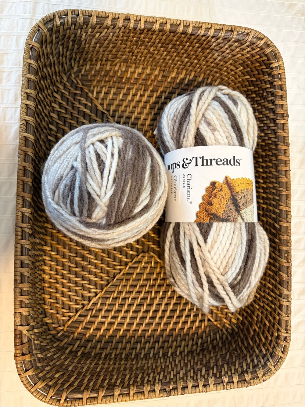 Loops & Threads Charisma Bulky Yarn - Cream and Brown 2 skeins